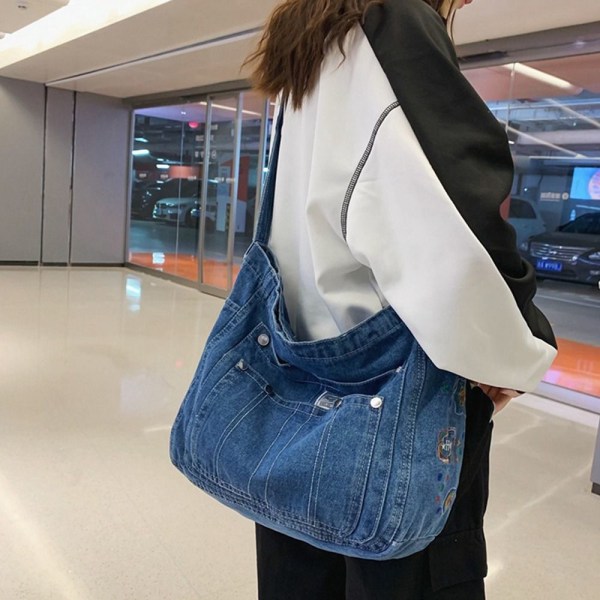 Denim skuldervesker Crossbody veske SVART black