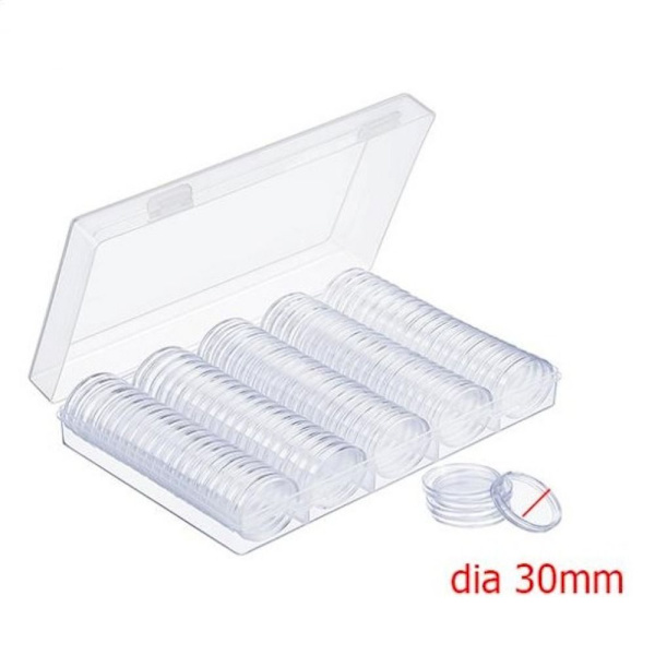 100 STK 30 mm Myntfodral Hållare Myntuppsamlingslåda Case Mynt Transparent