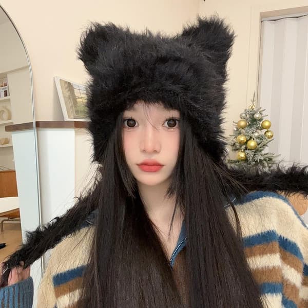 Cat Ears Hat Beanies Cap GRÅ grey