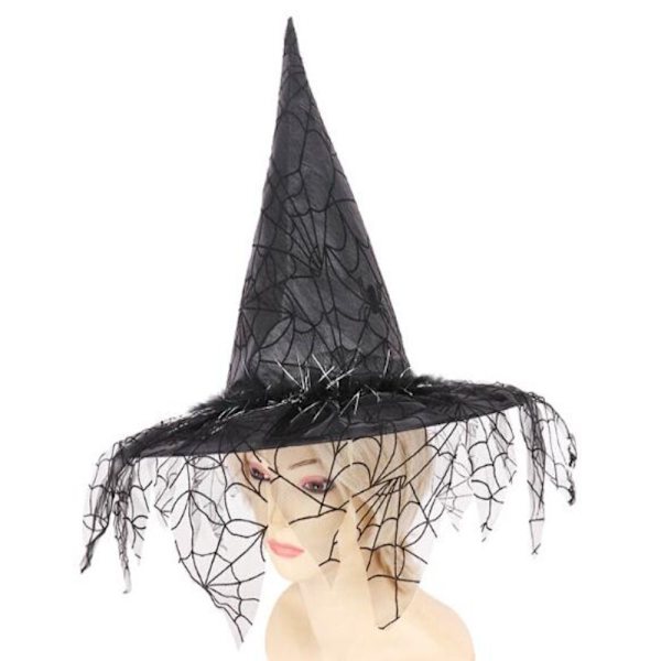 Halloween heksehatte med web slør SORT Black