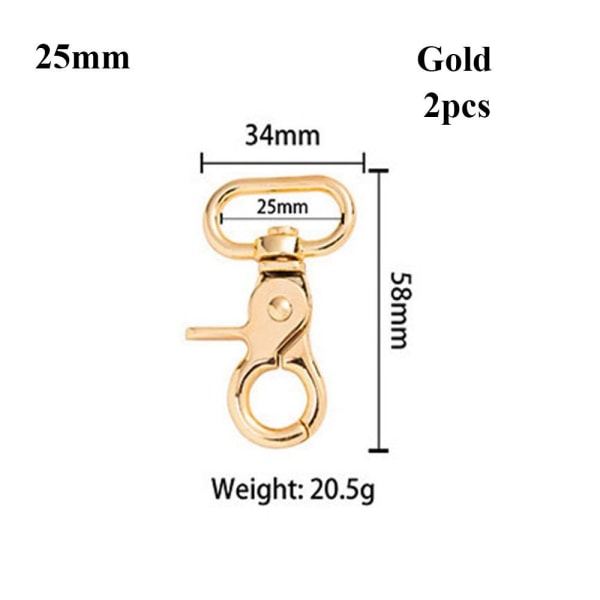 2stk Metal Snap Hook Trækspænder GULD 25MM Gold 25mm