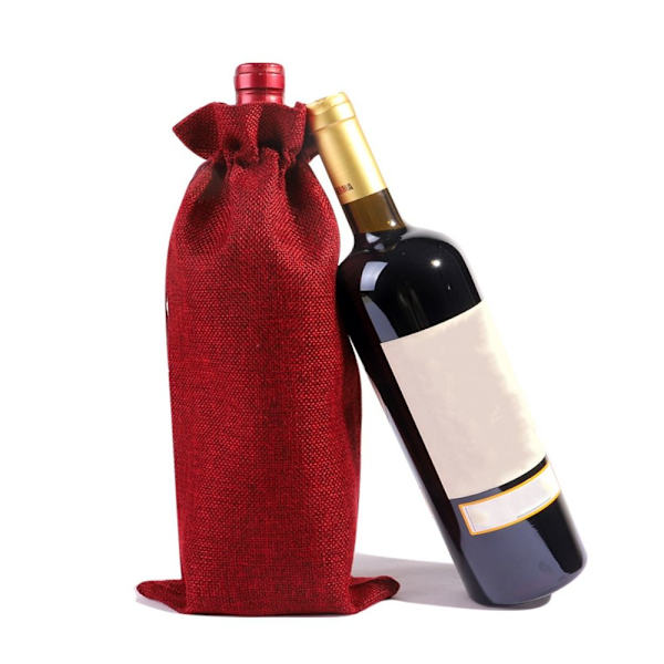 3 Stk Vinflaskebetræk Snørelinnedspose RØD red