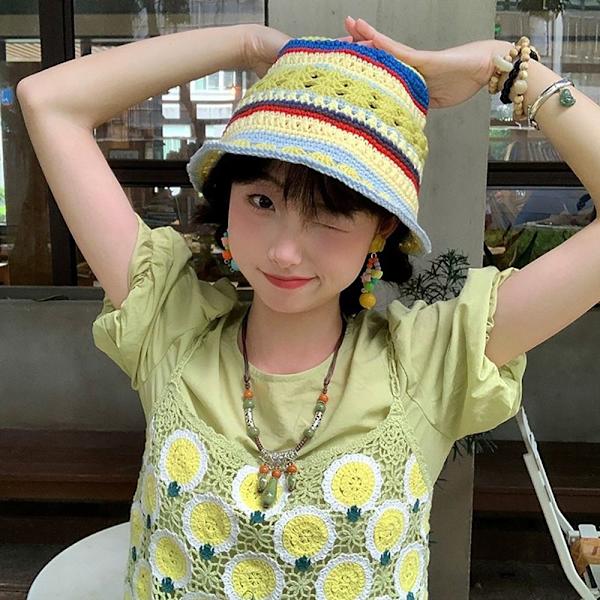 Knitted Bucket Hat Striped Fisherman Hat MUSTA BLACK