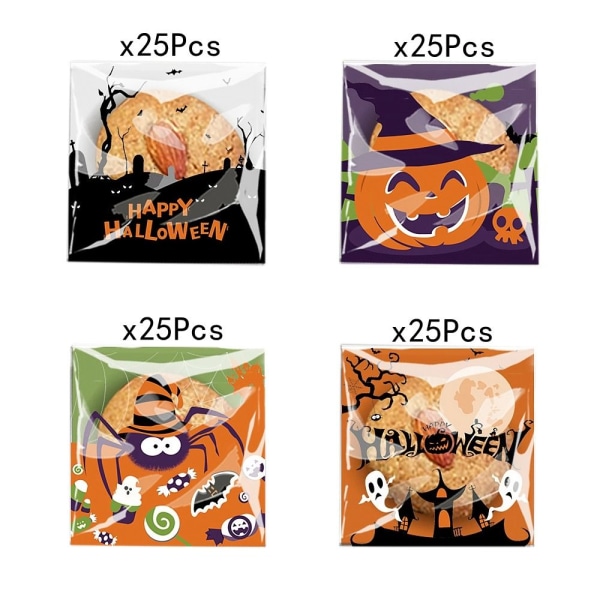 100 kpl Halloween karkkipussit karkkileipäpussi MIX 4 STYLES MIX Mix 4 styles