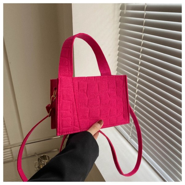 Messenger Shoulder Shopping Bag Enfärgad Filt Handväska för kvinnor rose red