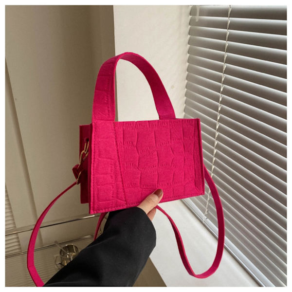 Messenger Shoulder Shopping Bag Ensfarget Filt Dame Håndveske rose red