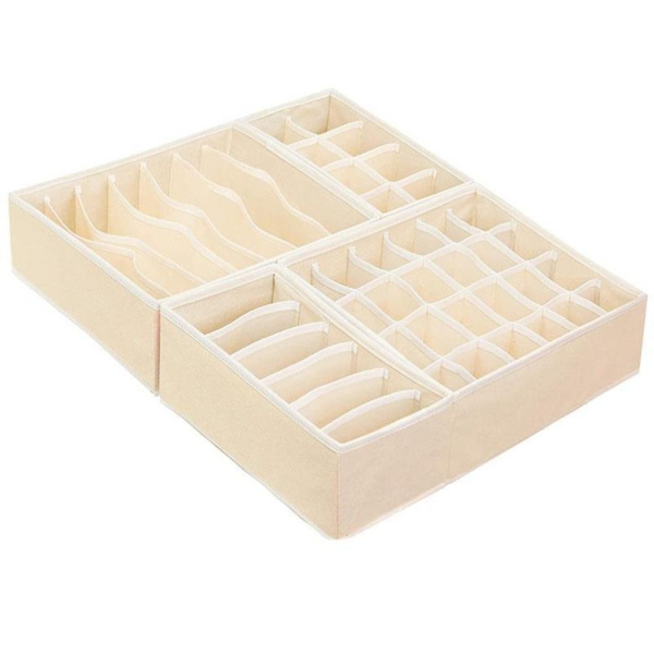4 STK Skuffe Organizer Opbevaringsboks BEIGE Beige