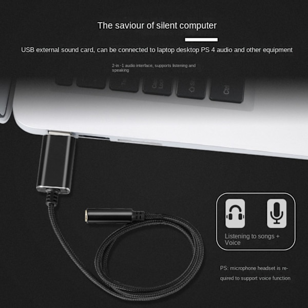 Usb lydkort Computer lydkort SORT Black
