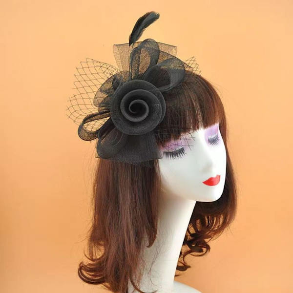 Brude Top Hat Hoved Blomst MØRK RØD dark red