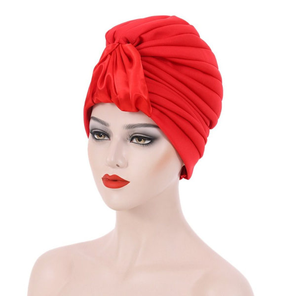 Plisseret turban Dame Chemo Cap RØD red