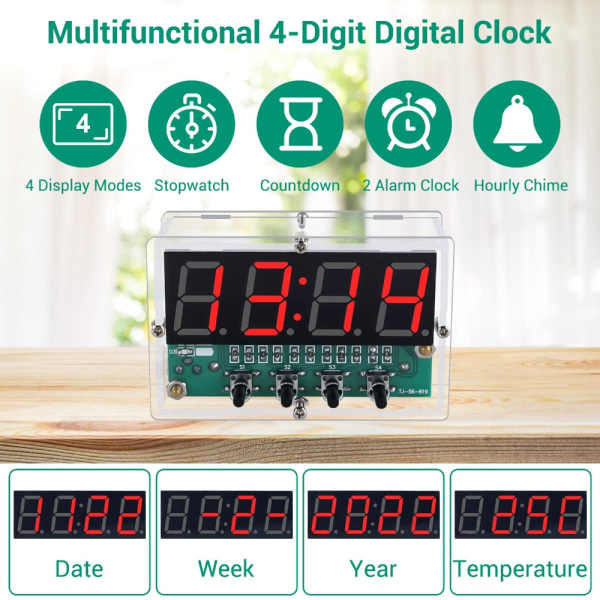 Elektronisk klokkesett 4-sifret digitalt gjør-det-selv-klokkesett DIY-alarm