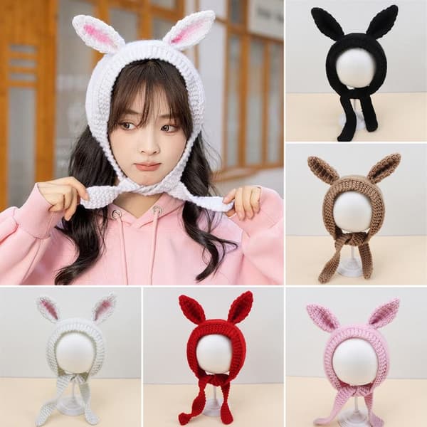 Neulottu hattu Rabbit Cap PINK pink