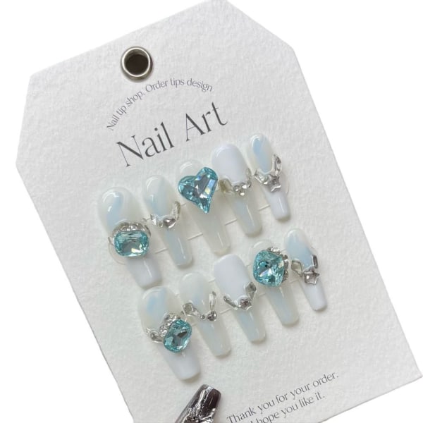Pure Manual False Nail Love Blue Diamond Handmade Nails XS XS