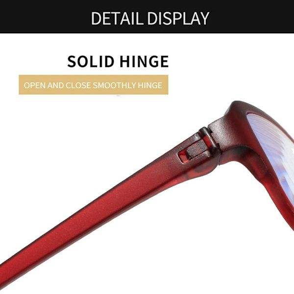 Anti-blått ljus Läsglasögon Fyrkantiga glasögon RÖD STYRKA Red Strength 250