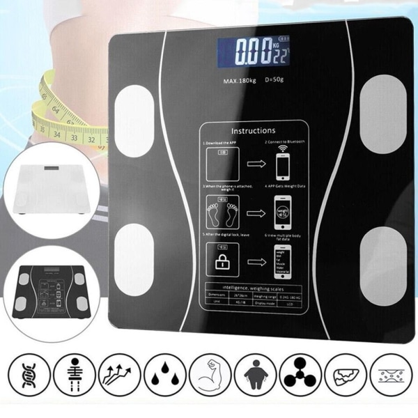 Digitaaliset kylpyhuonevaa'at Body Fat BMI -mittari VALKOINEN White