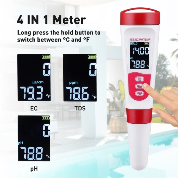 PH Meter Digital 4 i 1 PH EC TDS Temp Meter 0-14 PH