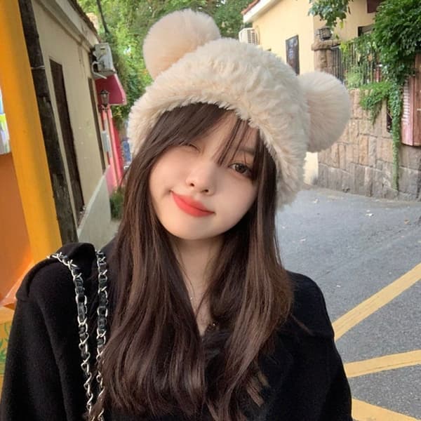 Stickad mössa Bear Ear Hat SVART black