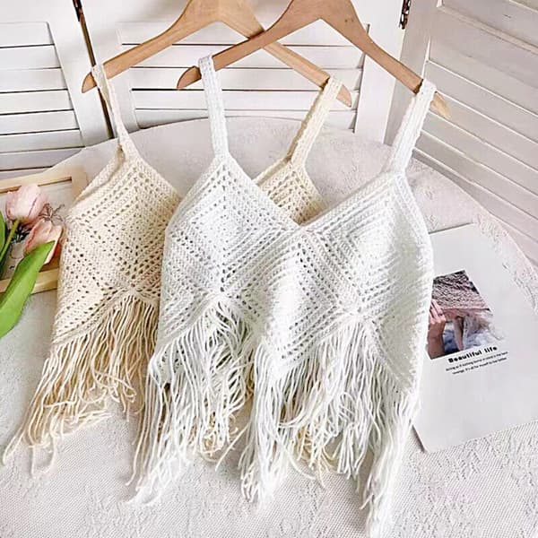 Crop Tops Broderade Suspender WHITE White