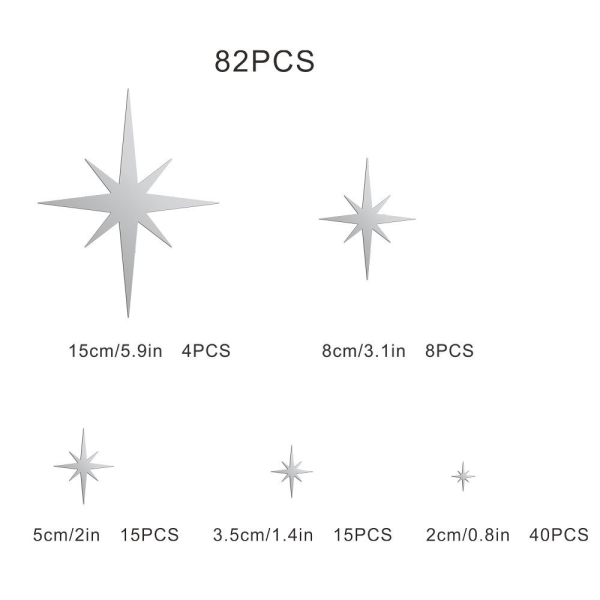 82ST spegel väggdekal 3D stjärndekaler SILVER silver