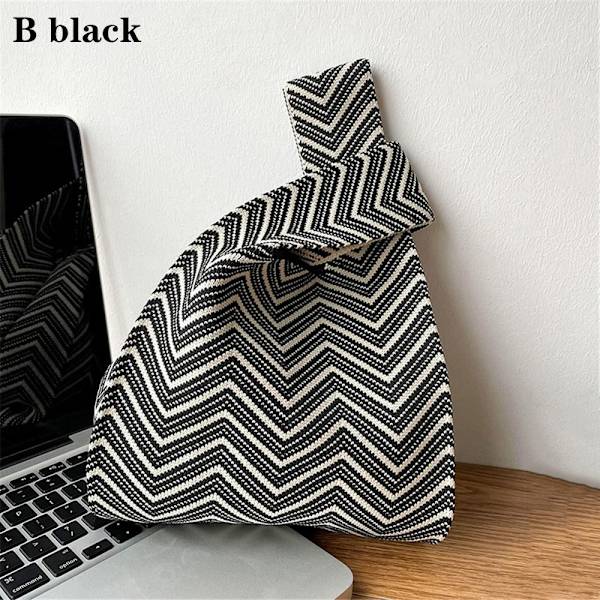 Strikket håndtaske knude håndledstaske SORT B B black B-B