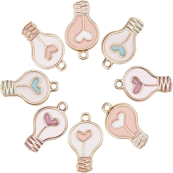 40st Emalj Hjärtlampa Bulb Charms Ljus gyllene metalllegering