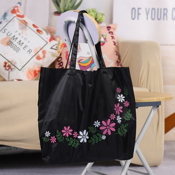 Vikbar handväska Casual Blommig shoppingväska SVART Black