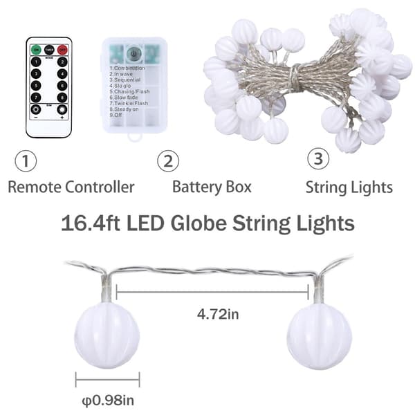 Batteridrevne String Lights Globe String Lights Ball Warm White 16.4ft 40 LED-16.4ft 40 LED
