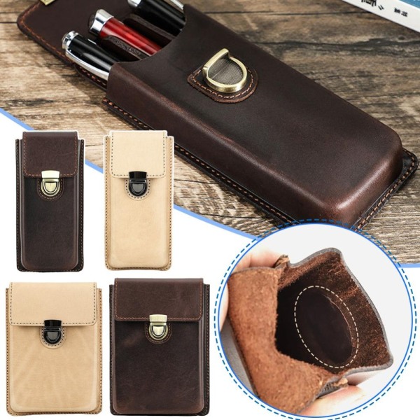 Penneetui i ægte læder Blyantpose BEIGE 5 PLATSER 5 PLATSER Beige 5 Slots-5 Slots
