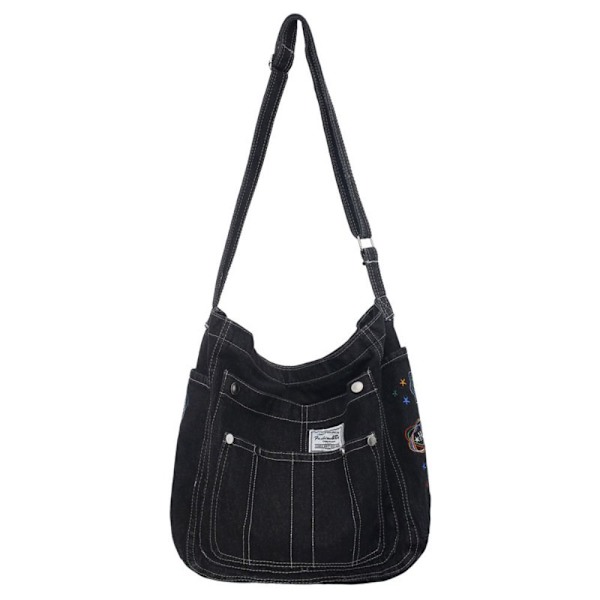 Denim skuldertasker Crossbody taske SORT black