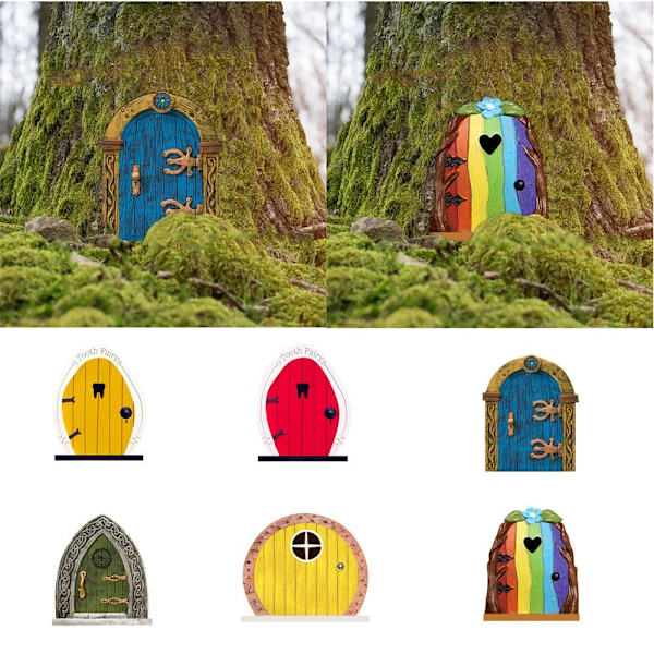 Fairy Gnome Door Miniatyr Elf Door Art Statyer 6 6 6