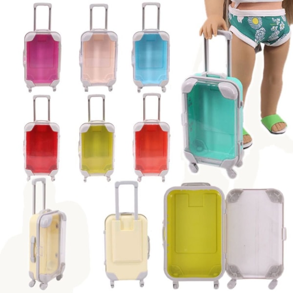 Dukke Transparent Trunk Miniatyr Tralle Bagasje 3 3 3