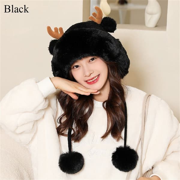 Beanie Hat Pompoms Hat SORT black