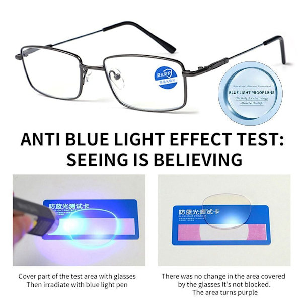 Anti-Blue Light lukulasit Neliönmuotoiset silmälasit MUSTA Black Strength 100