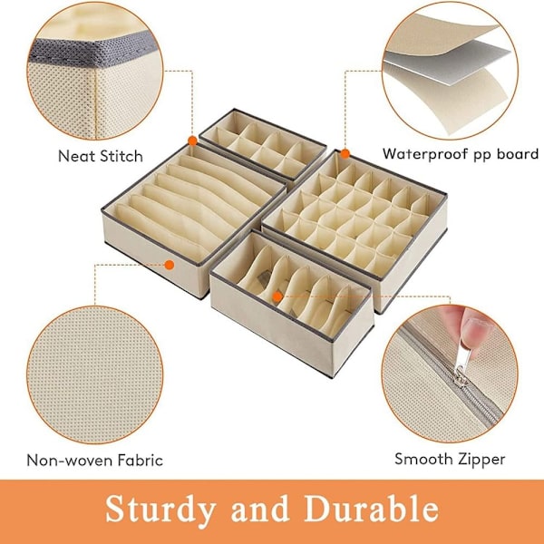 4 STK Skuffe Organizer Opbevaringsboks BEIGE Beige