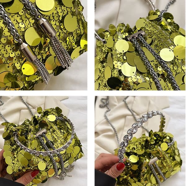 Sequin Skuldertaske Mini Bucket Shiny Håndtasker SORT black