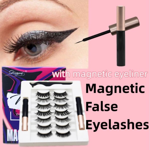 Magnetiske øyevipper Eyeliner Kit 7 par falske vipper flytende eyeliner