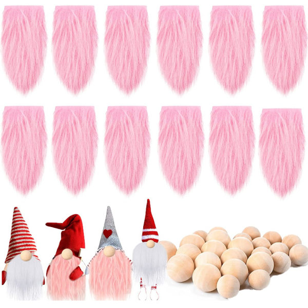 Sett med 12 Gnome skjegg med trekuler ORANSJE ROSA HVIT Orange Pink White