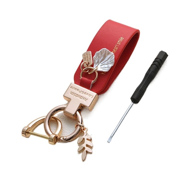 Läder Blomma Bil Nyckelring Bil Hänge GOLD&RED Gold&red