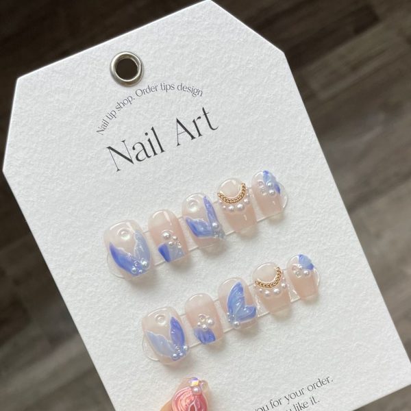 10 kpl/laatikko 3D Käsinmaalaus Käsintehdyt Nails Pearl Chain False S