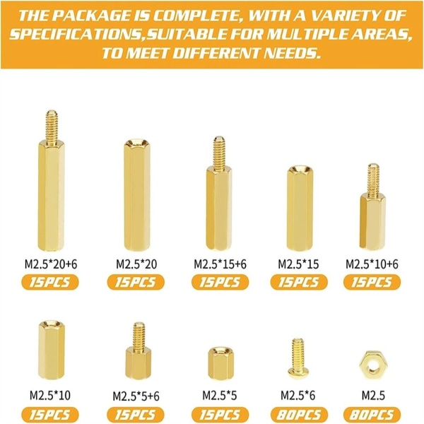 280 stk. hex messing afstandsstykke Standoff skruemøtrik gevind søjle