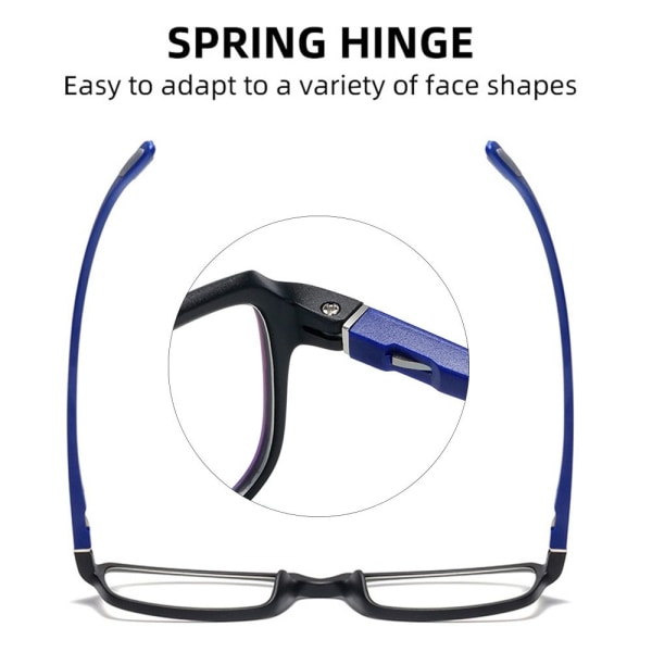Anti-Blue Light Läsglasögon Fyrkantiga glasögon BLÅ STYRKA Blue Strength 150