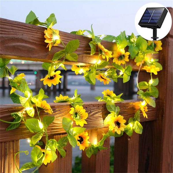 Utendørs Fairy String Lights Solar Powered Sunflower Lights