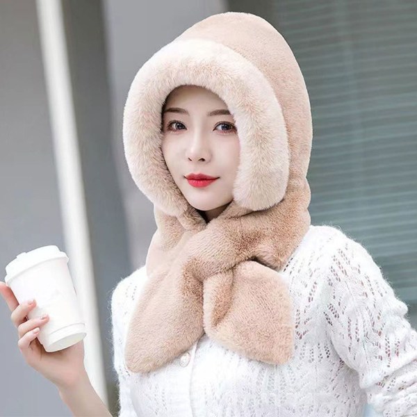 Integrert Cap Skjerf Beanie Hat Skjerf BEIGE Beige