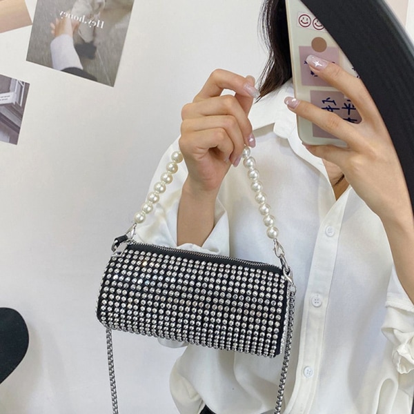 Rhinestone Axelväskor Crossbody Shining Chain Handväskor SILVER silver