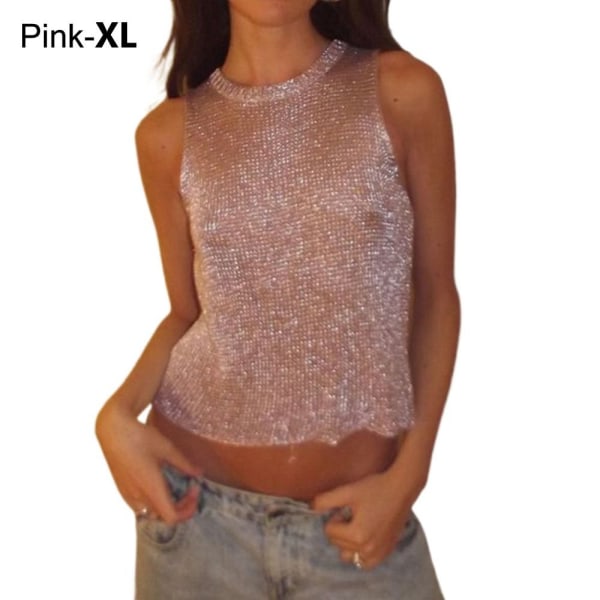 Dame Crop Tops Sheer Mesh T-Shirt PINK XL XL Pink XL-XL