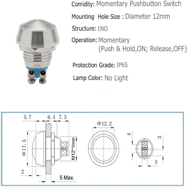 Tryckknappsbrytare Momentary 1PC 1pc