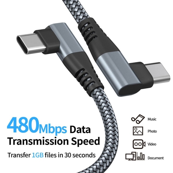 USB C Til USB C-ledning Kabel GRÅ 1MSTYLE2 STYLE2 Grey 1mStyle2-Style2