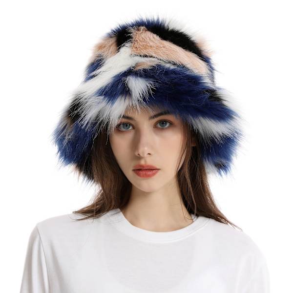Tekoturkista Bucket Hat Rainbow Color Lämmin Paksu Pehmohattu VALKOINEN White Light Blue