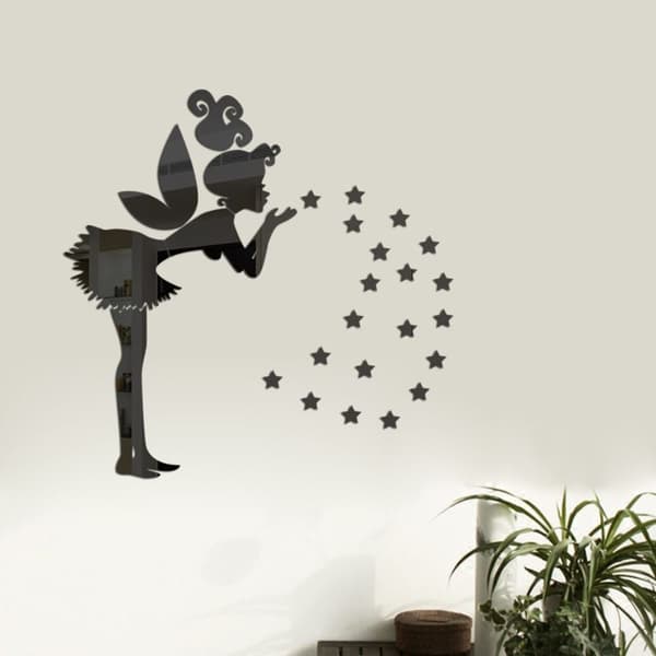 1 SÆT Mirror Wall Sticker 3D Fairy Star Decals SØLV silver