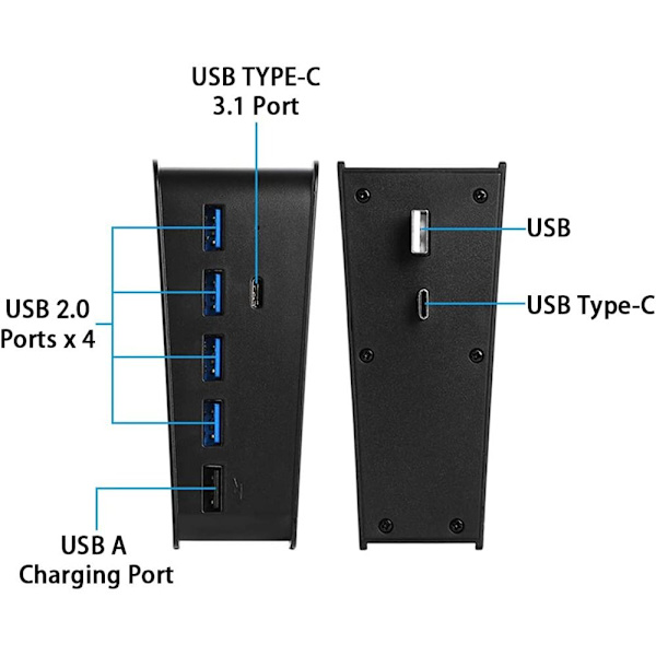 USB Hub Oplader SORT Black